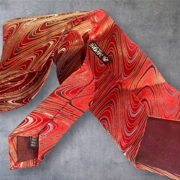 Vintage Pavone Italian Silk Tie Red Gold Marbled Abstract Pattern Made in Italy - Picture 6 of 10
